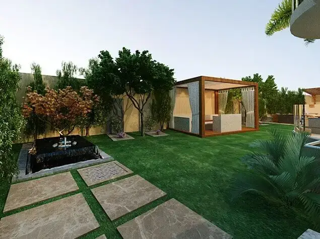 تصميم حديقة منزلية مستطيلة